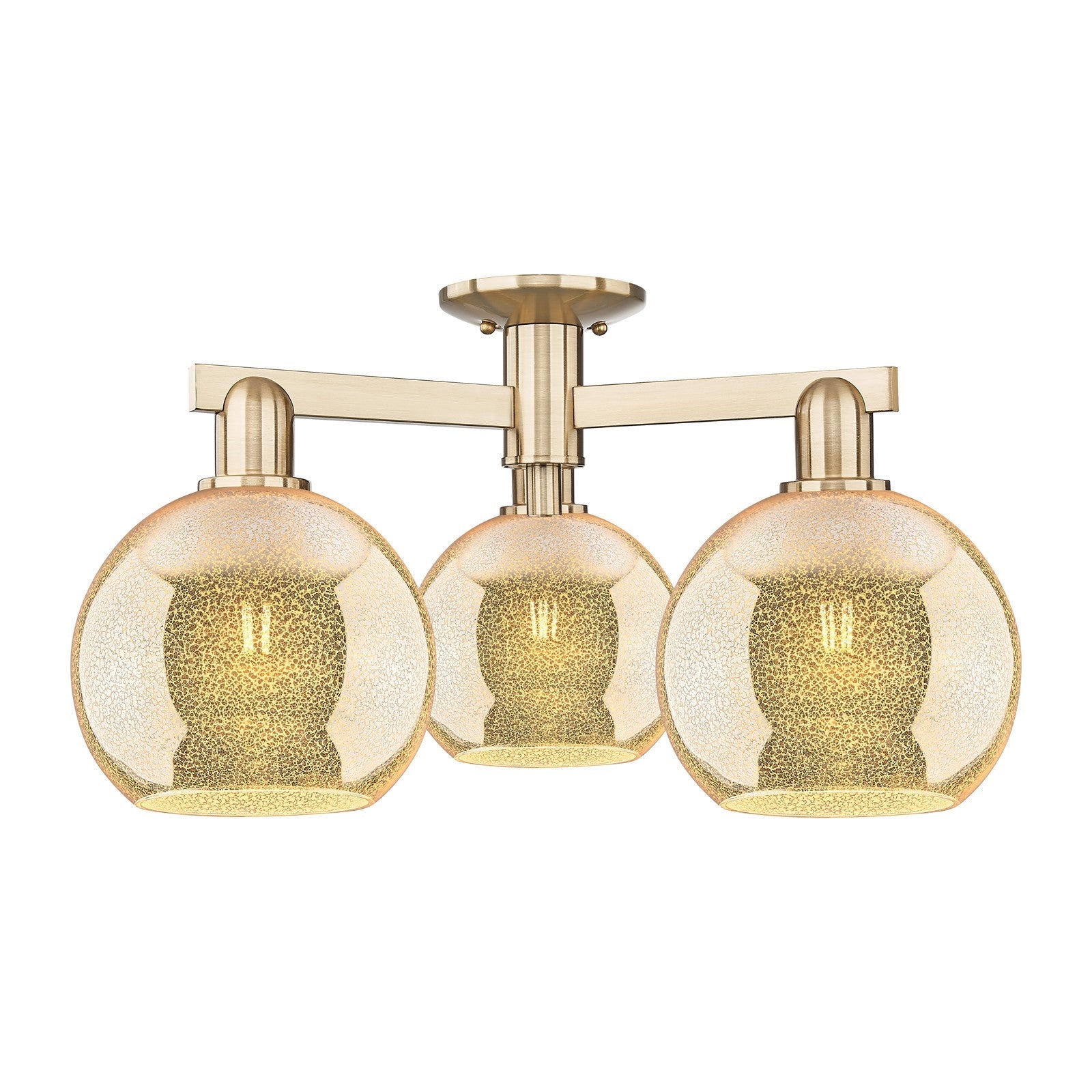 Innovations Athens 26in 3-Light Semi-Flush Mount | Industrial Champagne Bronze Steel and Mercury Glass | Living Room & Dining | Model 716-3F-CB-G128-8