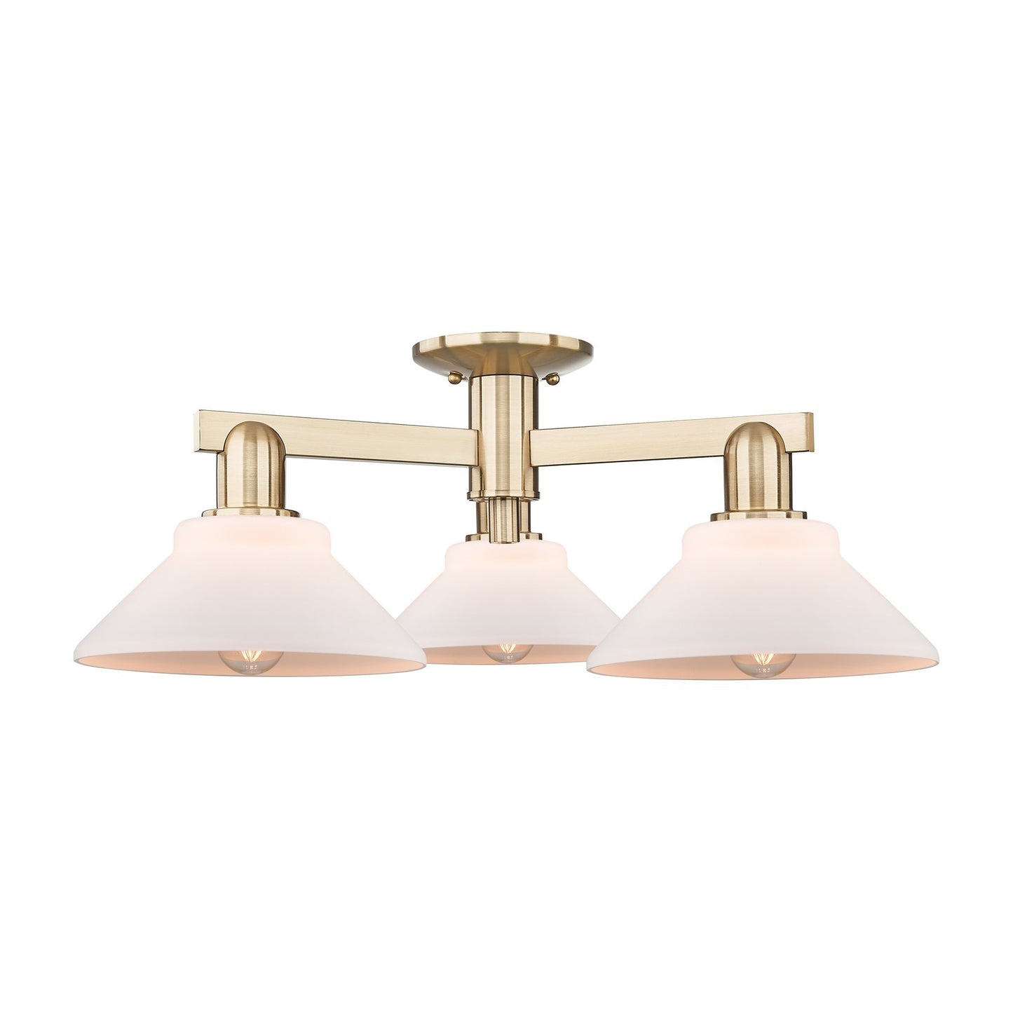Innovations Orwell 26in 3-Light Semi-Flush Mount | Industrial Champagne Bronze Steel and Matte White Glass | Kitchen & Hallway | Model 716-3F-CB-G131
