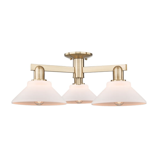 Innovations Orwell 26in 3-Light Semi-Flush Mount | Industrial Champagne Bronze Steel and Matte White Glass | Kitchen & Hallway | Model 716-3F-CB-G131