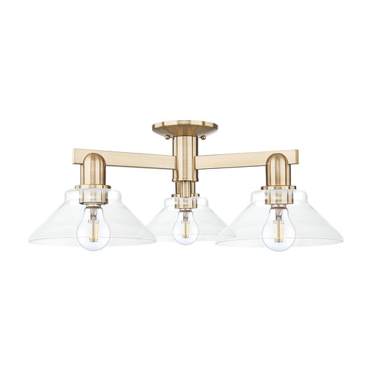Innovations Orwell 26in 3-Light Semi-Flush Mount | Industrial Champagne Bronze Steel and Clear Glass | Living Room & Dining Room | Model 716-3F-CB-G132