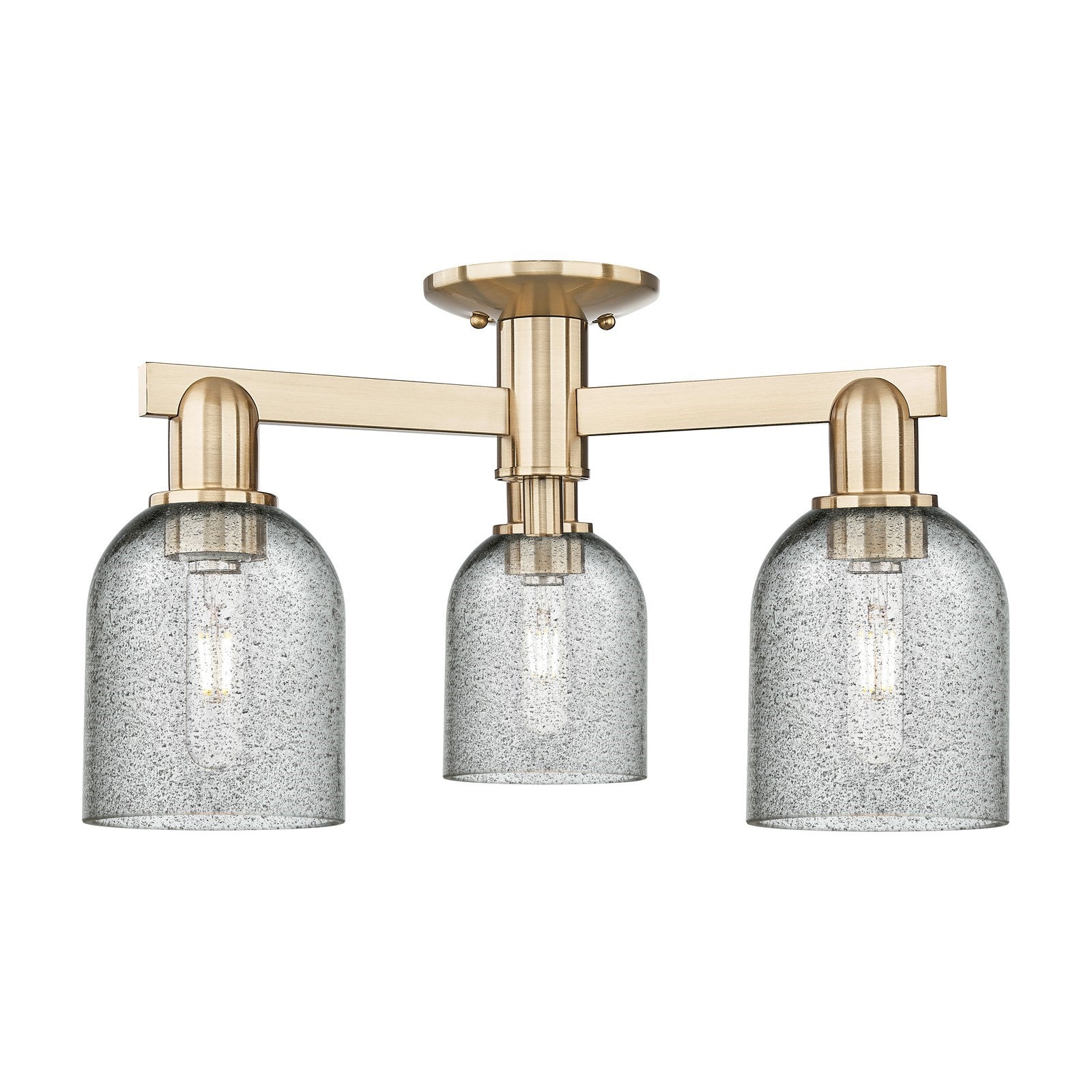 Innovations Caledonia 23in 3-Light Semi-Flush Mount | Industrial Champagne Bronze Steel and Charcoal Glass | Kitchen & Entryway | Model 716-3F-CB-G257