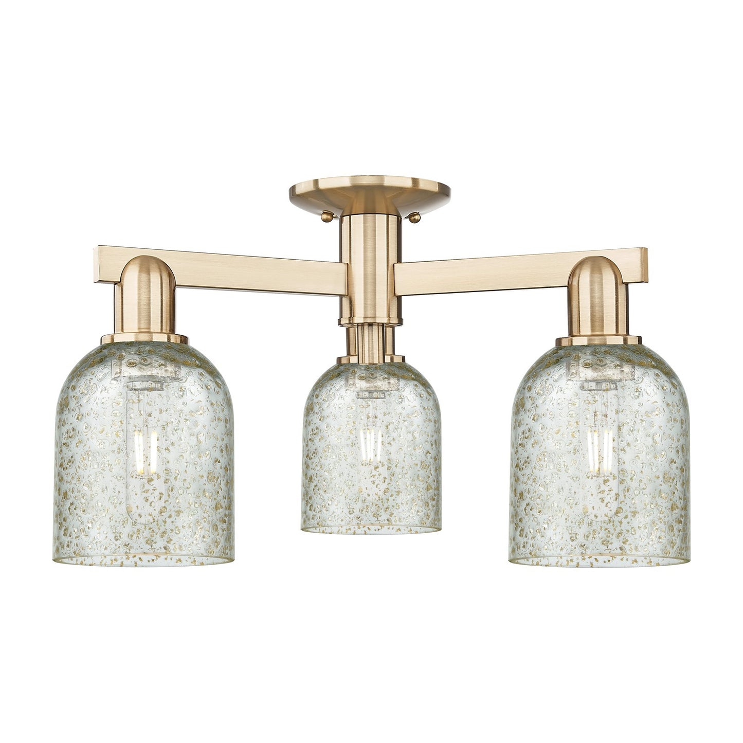 Innovations Caledonia 22.5in 3-Light Semi-Flush Mount | Industrial Champagne Bronze Steel and Mica Glass | Entryway & Hallway | Model 716-3F-CB-G259