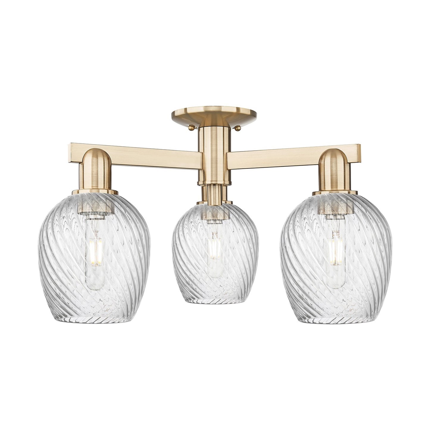 Innovations Salina 23in 3-Light Semi-Flush Mount | Industrial Champagne Bronze Steel and Clear Spiral Fluted Glass | Kitchen & | Model 716-3F-CB-G292