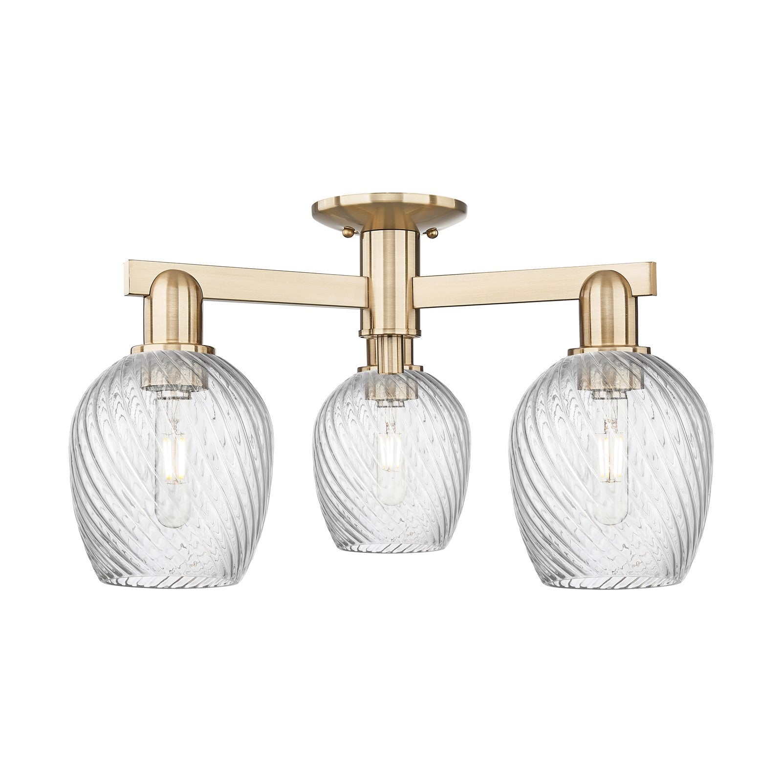 Innovations Salina 23in 3-Light Semi-Flush Mount | Industrial Champagne Bronze Steel and Clear Spiral Fluted Glass | Kitchen & | Model 716-3F-CB-G292