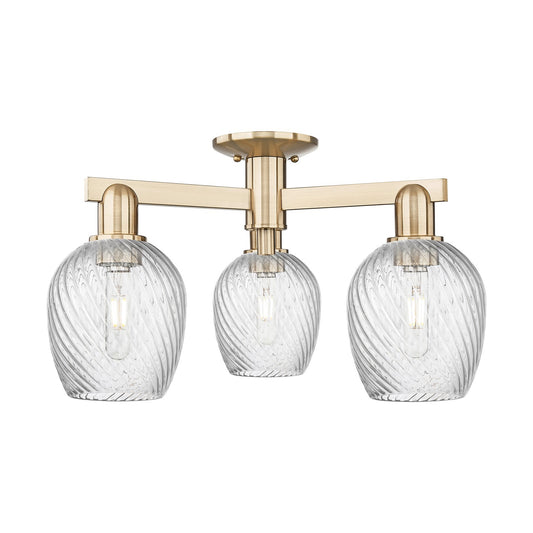 Innovations Salina 23in 3-Light Semi-Flush Mount | Industrial Champagne Bronze Steel and Clear Spiral Fluted Glass | Kitchen & | Model 716-3F-CB-G292