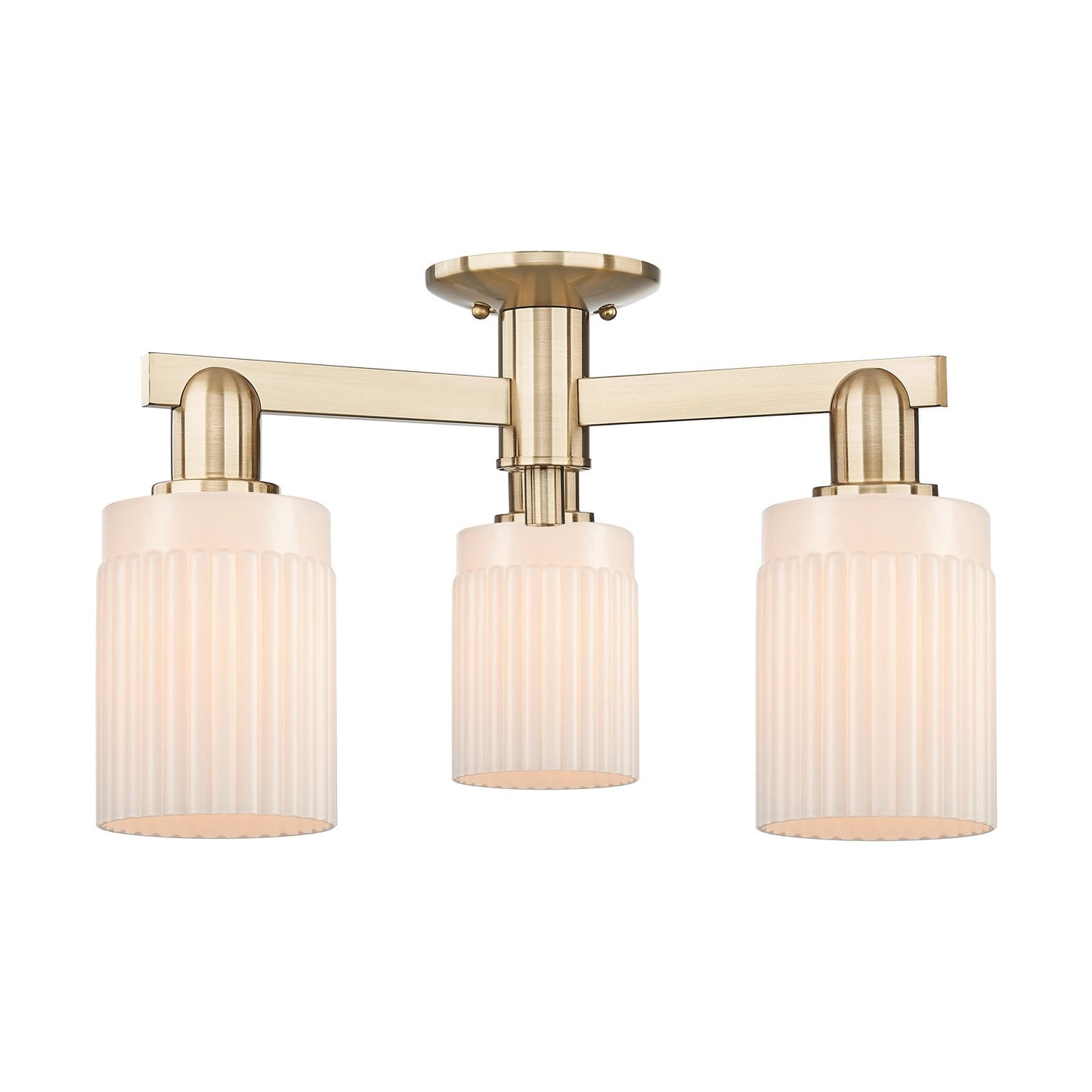 Innovations Hadley 22in 3-Light Semi-Flush Mount | Industrial Champagne Bronze Steel and Matte White Ribbed Glass | Kitchen & | Model 716-3F-CB-G341