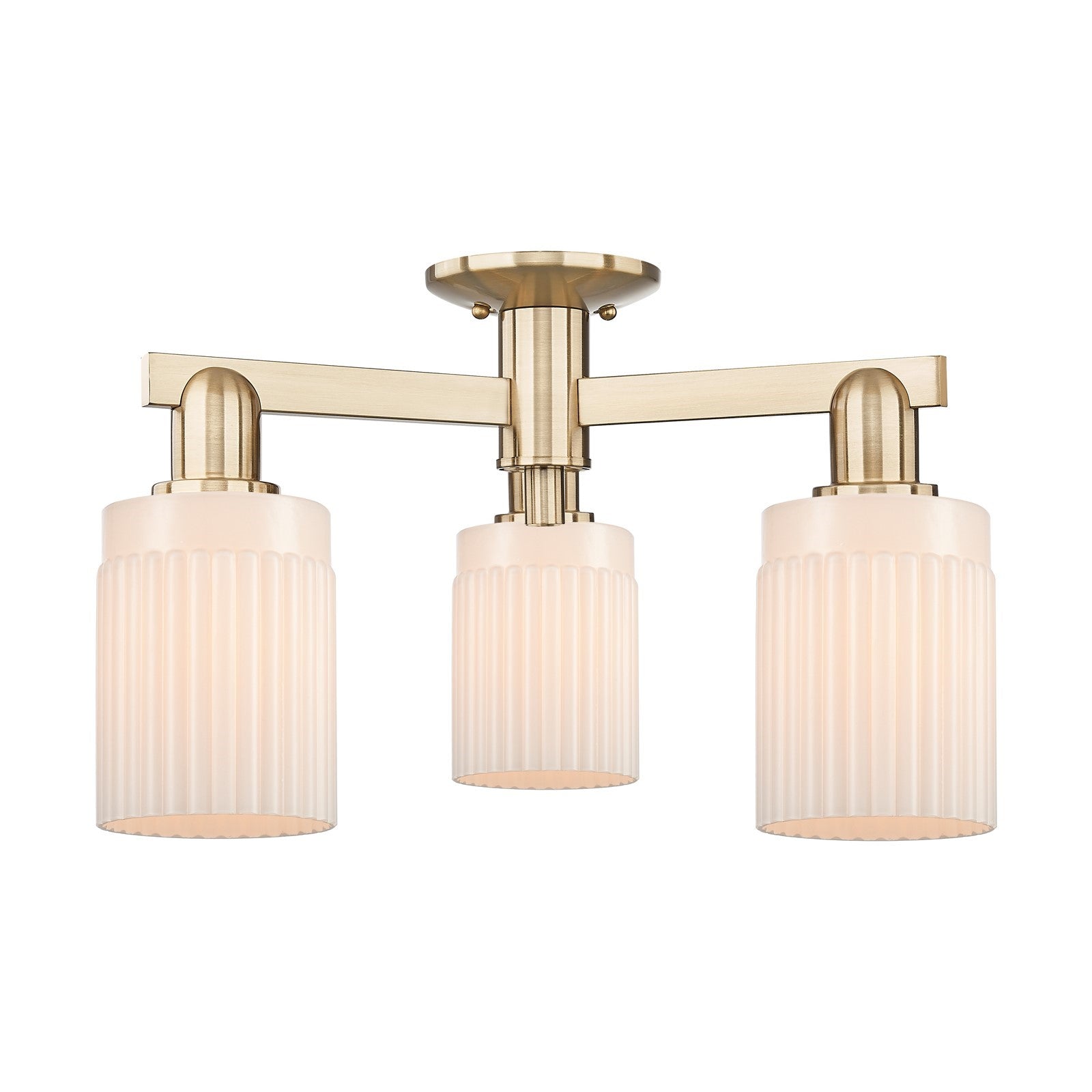 Innovations Hadley 22in 3-Light Semi-Flush Mount | Industrial Champagne Bronze Steel and Matte White Ribbed Glass | Kitchen & | Model 716-3F-CB-G341