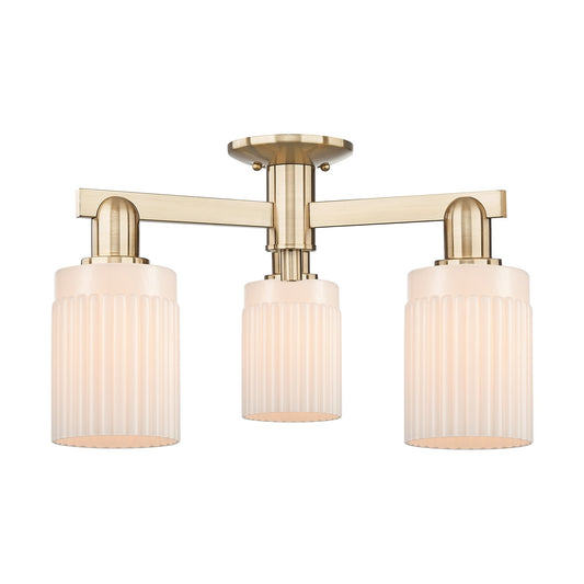 Innovations Hadley 22in 3-Light Semi-Flush Mount | Industrial Champagne Bronze Steel and Matte White Ribbed Glass | Kitchen & | Model 716-3F-CB-G341