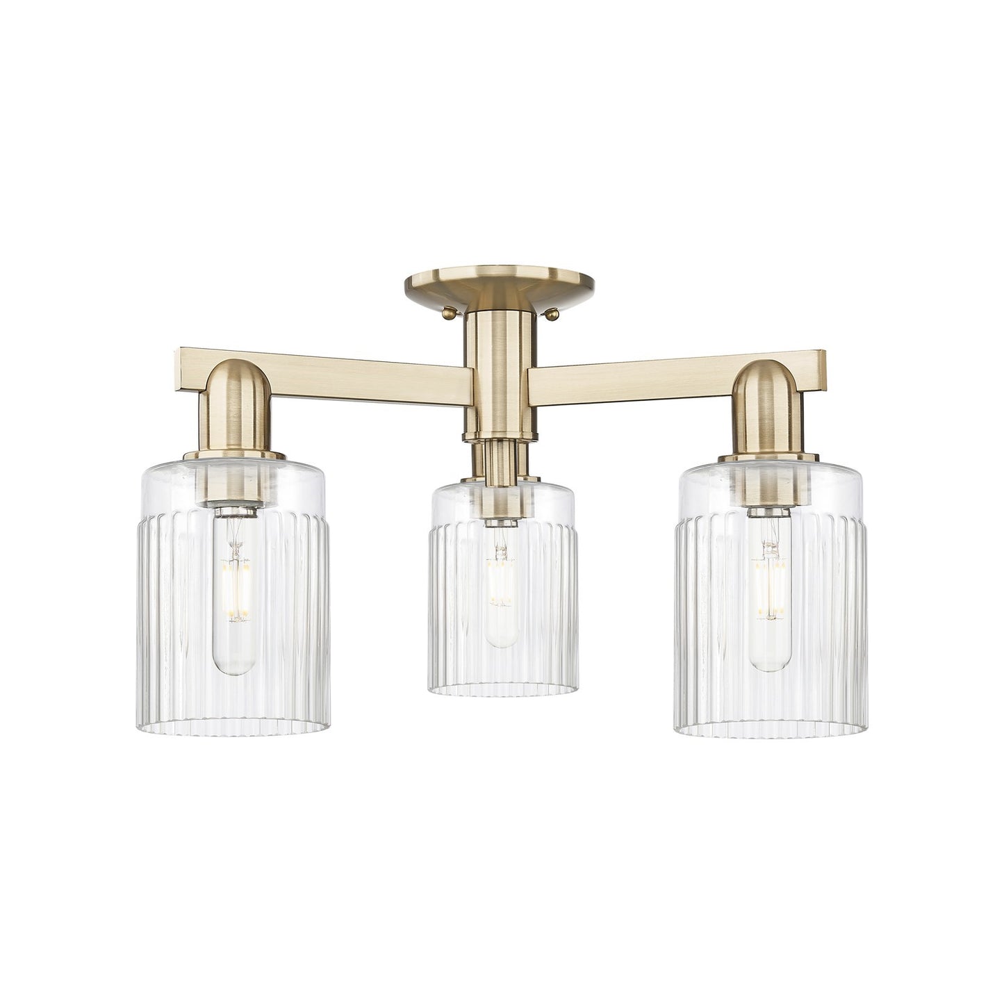 Innovations Hadley 22in 3-Light Semi-Flush Mount | Industrial Champagne Bronze Steel and Clear Ribbed Glass | Living Room & Dining | Model 716-3F-CB-G342