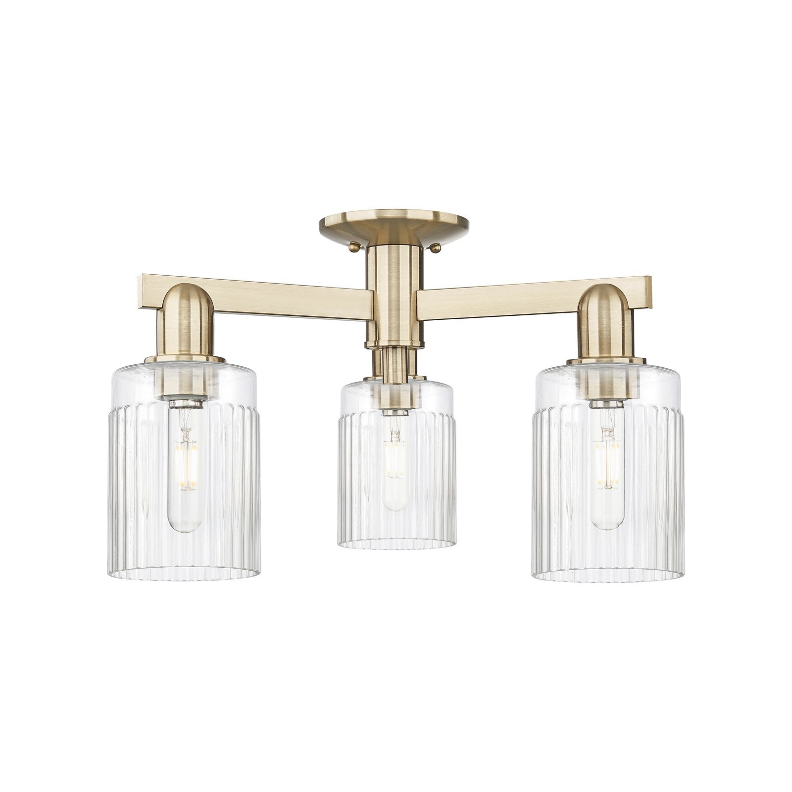 Innovations Hadley 22in 3-Light Semi-Flush Mount | Industrial Champagne Bronze Steel and Clear Ribbed Glass | Living Room & Dining | Model 716-3F-CB-G342
