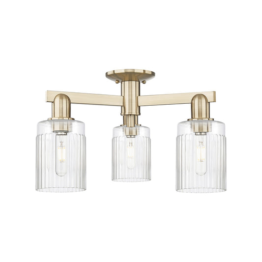 Innovations Hadley 22in 3-Light Semi-Flush Mount | Industrial Champagne Bronze Steel and Clear Ribbed Glass | Living Room & Dining | Model 716-3F-CB-G342