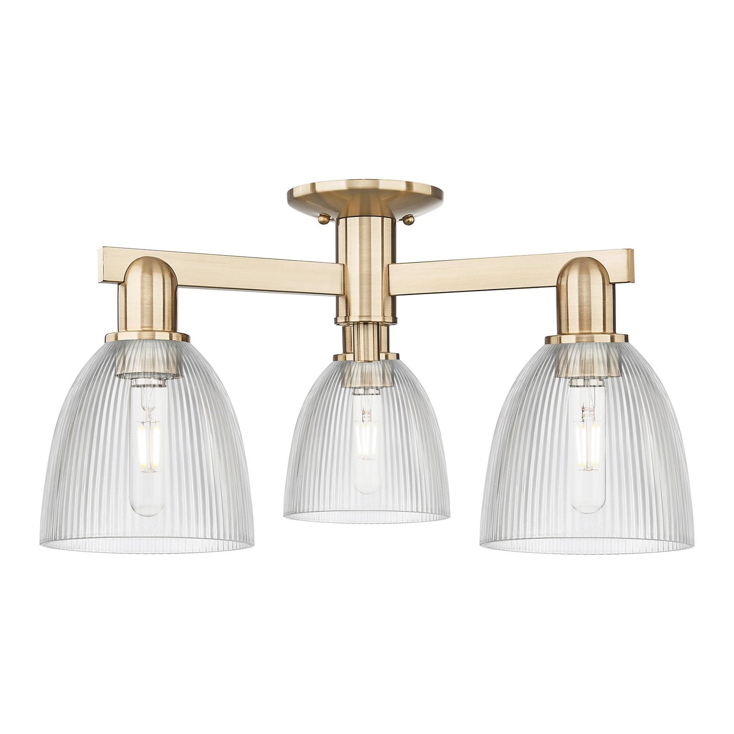 Innovations Castile 24in 3-Light Semi-Flush Mount | Industrial Champagne Bronze Steel and Clear Glass | Entryway & Hallway | 23.5 x | Model 716-3F-CB-G382