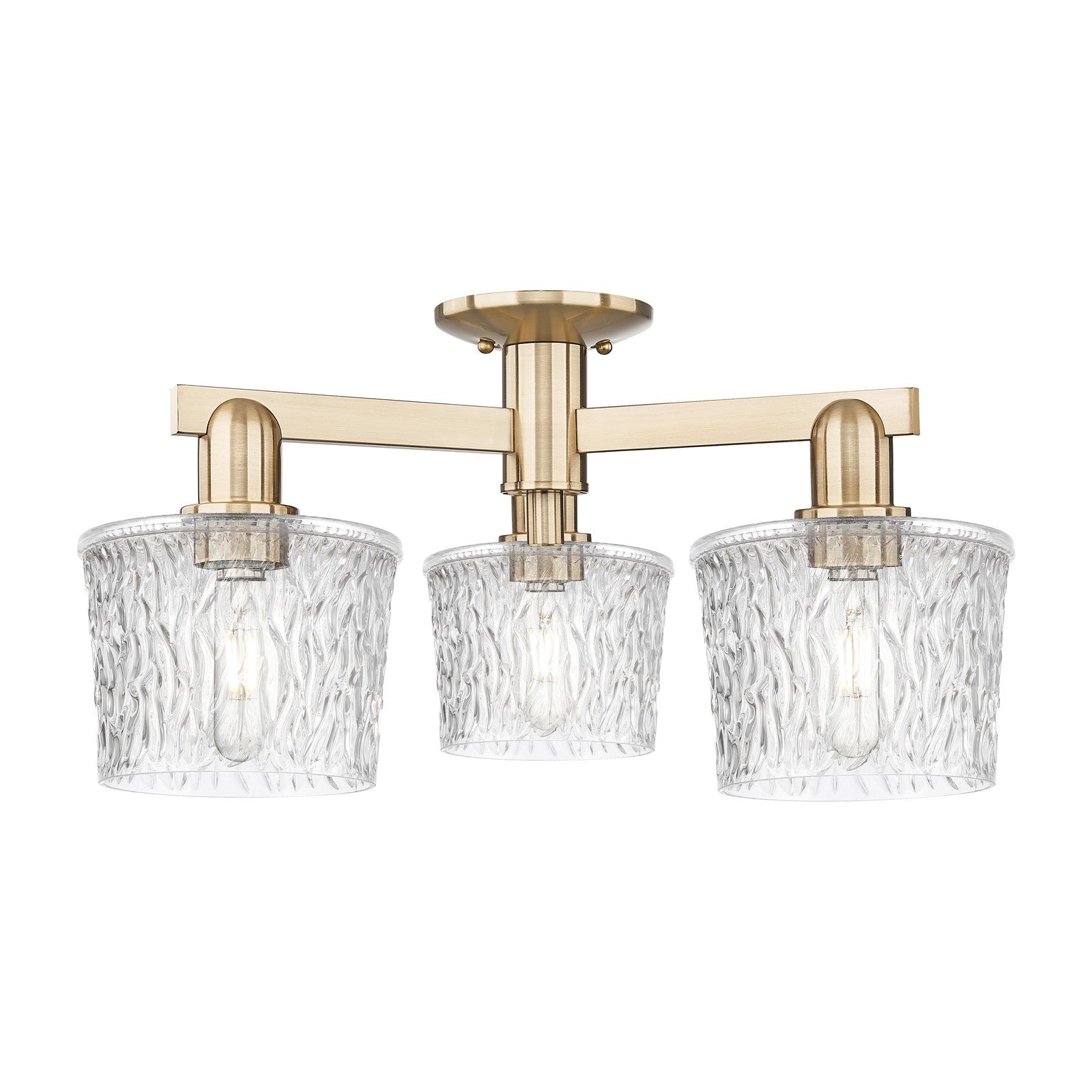 Innovations Niagara 24in 3-Light Semi-Flush Mount | Industrial Champagne Bronze Steel and Clear Textured Glass | Kitchen & Hallway | Model 716-3F-CB-G402