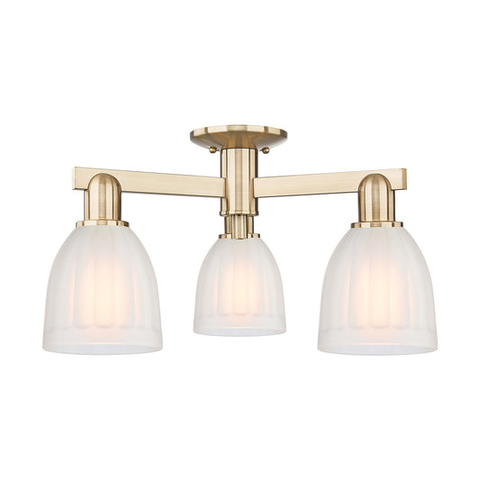 Innovations Brookfield 23in 3-Light Semi-Flush Mount | Industrial Champagne Bronze Steel and White Frosted Ribbed Glass | Entryway | Model 716-3F-CB-G441