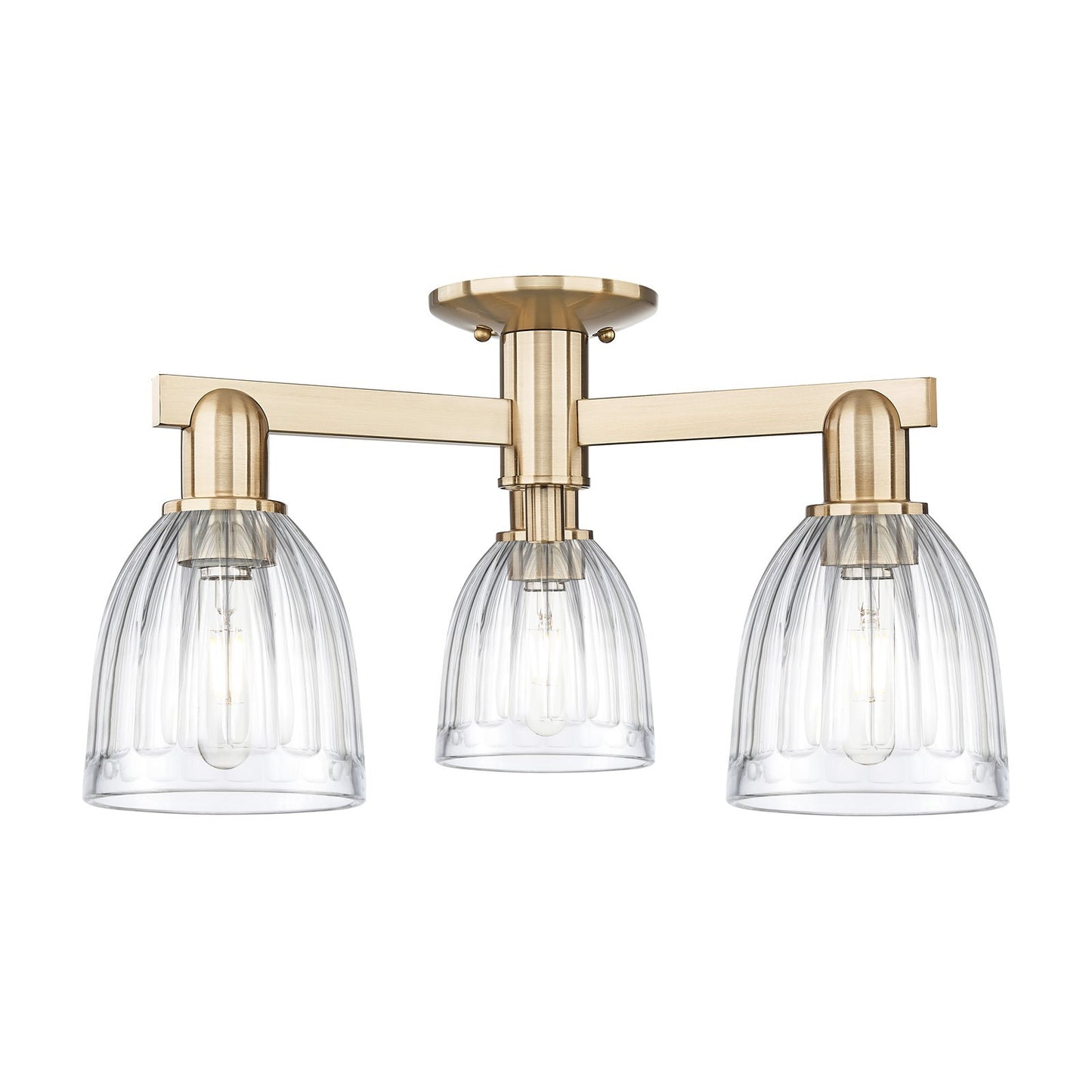 Innovations Brookfield 23in 3-Light Semi-Flush Mount | Industrial Champagne Bronze Steel and Clear Ribbed Glass | Entryway & | Model 716-3F-CB-G442