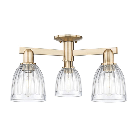 Innovations Brookfield 23in 3-Light Semi-Flush Mount | Industrial Champagne Bronze Steel and Clear Ribbed Glass | Entryway & | Model 716-3F-CB-G442