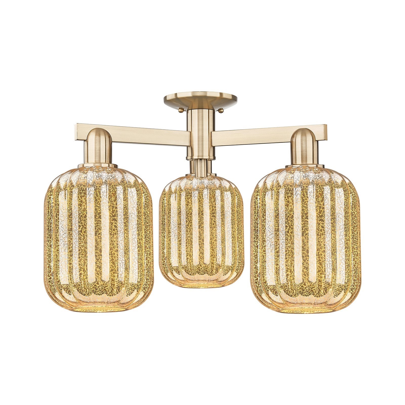 Innovations Preston Cylinder 24.25in 3-Light Semi-Flush Mount | Industrial Champagne Bronze Steel and Mercury Glass | Entryway | Model 716-3F-CB-G460-7ME