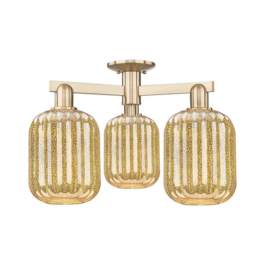 Innovations Preston Cylinder 24.25in 3-Light Semi-Flush Mount | Industrial Champagne Bronze Steel and Mercury Glass | Entryway | Model 716-3F-CB-G460-7ME