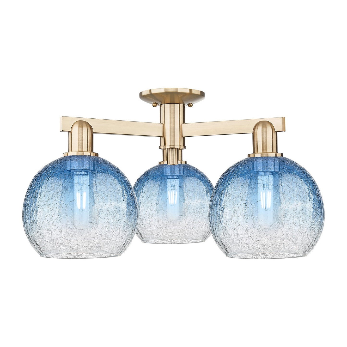 Innovations Brookhaven Globe 25.5in 3-Light Semi-Flush Mount | Industrial Champagne Bronze Steel and Sapphire Blue Glass | Model 716-3F-CB-G483-8SB
