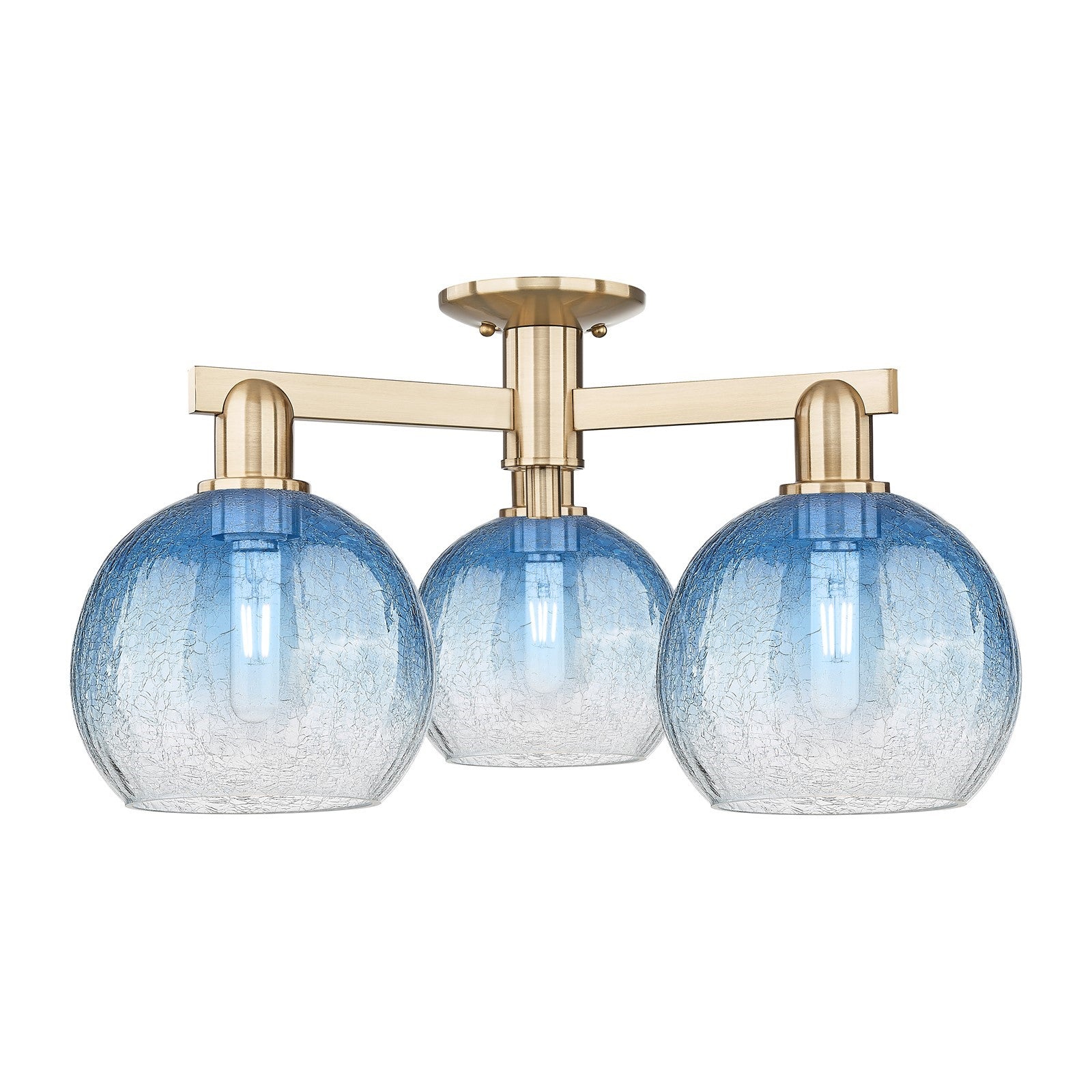 Innovations Brookhaven Globe 25.5in 3-Light Semi-Flush Mount | Industrial Champagne Bronze Steel and Sapphire Blue Glass | Model 716-3F-CB-G483-8SB