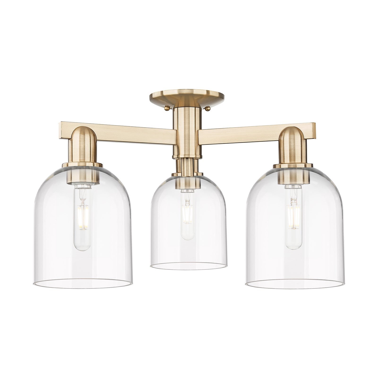 Innovations Bella 23in 3-Light Semi-Flush Mount | Industrial Champagne Bronze Steel and Clear Glass | Entryway & Hallway | 23 x | Model 716-3F-CB-G558-6CL