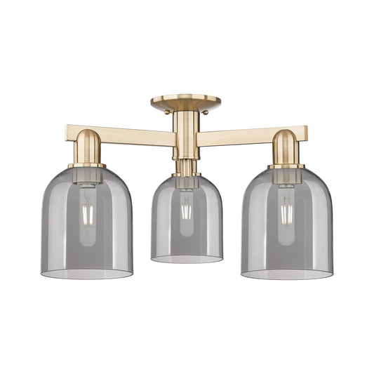Innovations Bella 23in 3-Light Semi-Flush Mount | Industrial Champagne Bronze Steel and Cast Brass with Light Smoke Glass | Model 716-3F-CB-G558-6SM