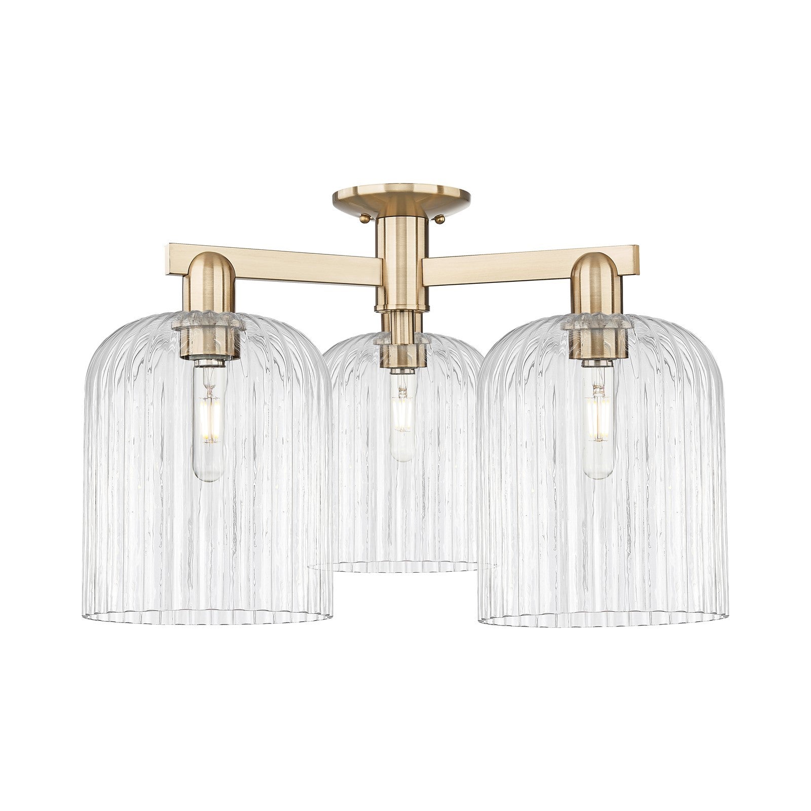 Innovations Bridal Veil 26in 3-Light Semi-Flush Mount | Industrial Champagne Bronze Steel and Clear Ribbed Glass | Entryway & | Model 716-3F-CB-G559-8CL
