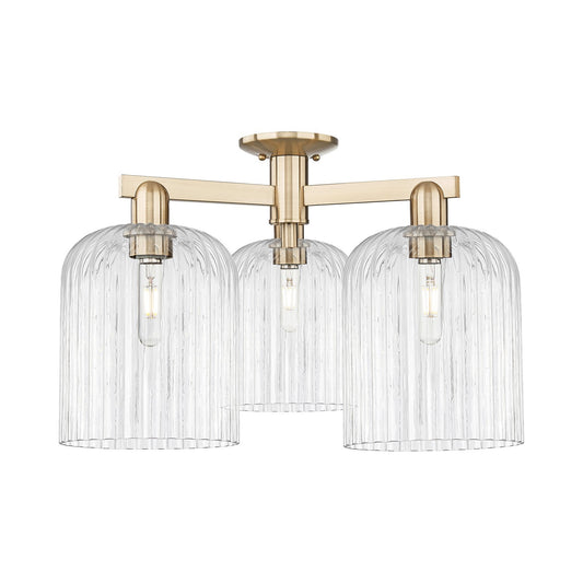 Innovations Bridal Veil 26in 3-Light Semi-Flush Mount | Industrial Champagne Bronze Steel and Clear Ribbed Glass | Entryway & | Model 716-3F-CB-G559-8CL