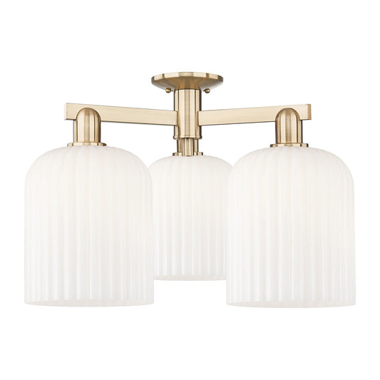 Innovations Bridal Veil 26in 3-Light Semi-Flush Mount | Industrial Champagne Bronze Steel and Gloss White Ribbed Glass | Model 716-3F-CB-G559-8GWH