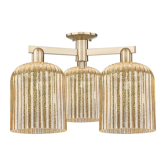 Innovations Bridal Veil 26in 3-Light Semi-Flush Mount | Industrial Champagne Bronze Steel and Mercury Ribbed Glass | Entryway & | Model 716-3F-CB-G559-8ME