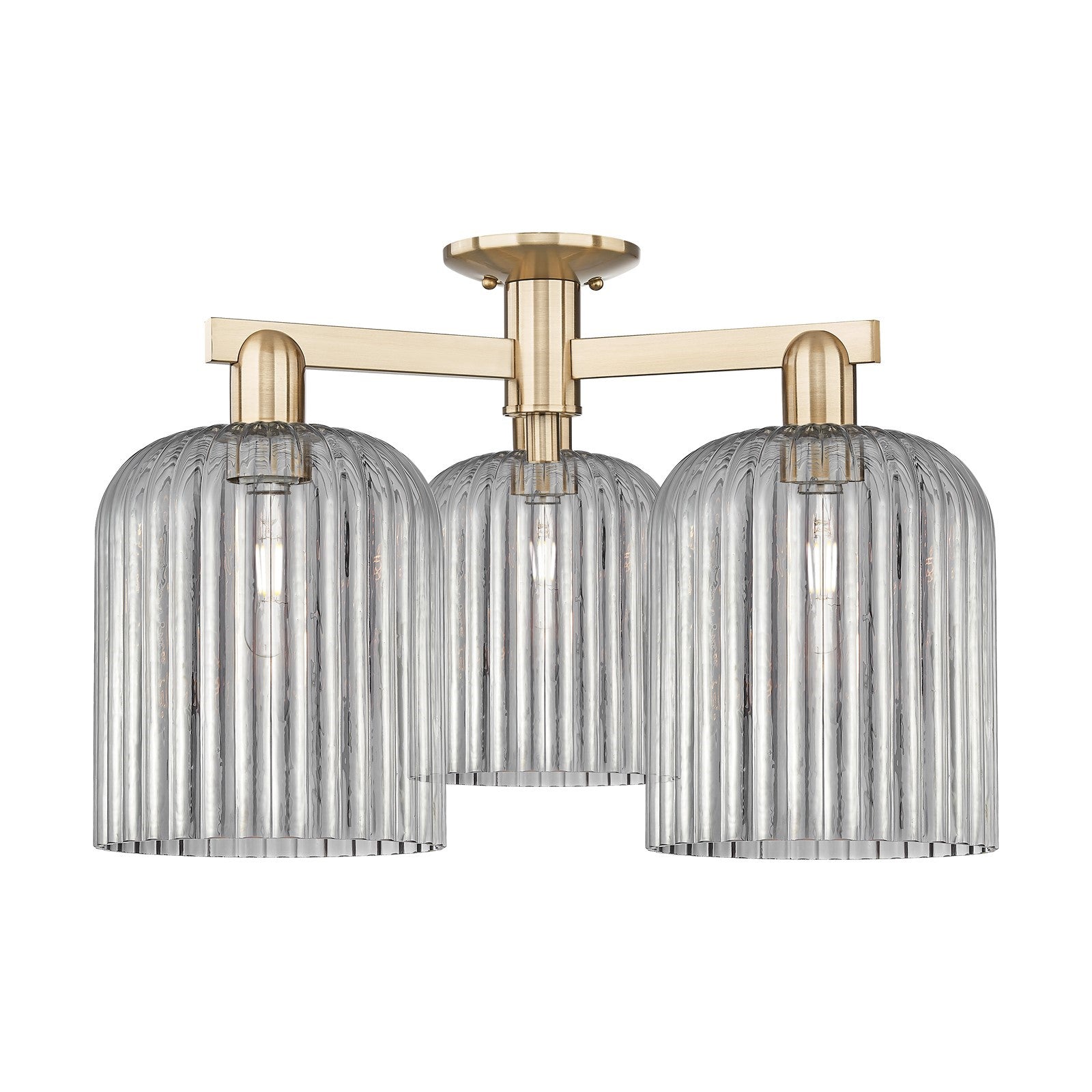 Innovations Bridal Veil 26in 3-Light Semi-Flush Mount | Industrial Champagne Bronze Steel and Light Smoke Ribbed Glass | Living | Model 716-3F-CB-G559-8SM