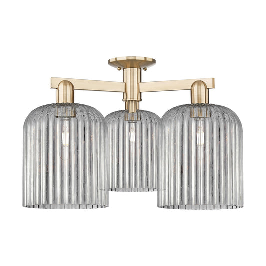 Innovations Bridal Veil 26in 3-Light Semi-Flush Mount | Industrial Champagne Bronze Steel and Light Smoke Ribbed Glass | Living | Model 716-3F-CB-G559-8SM