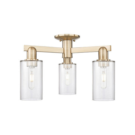Innovations Clymer 21in 3-Light Semi-Flush Mount | Industrial Champagne Bronze Steel and Clear Glass | Entryway & Hallway | 21.38 x | Model 716-3F-CB-G802