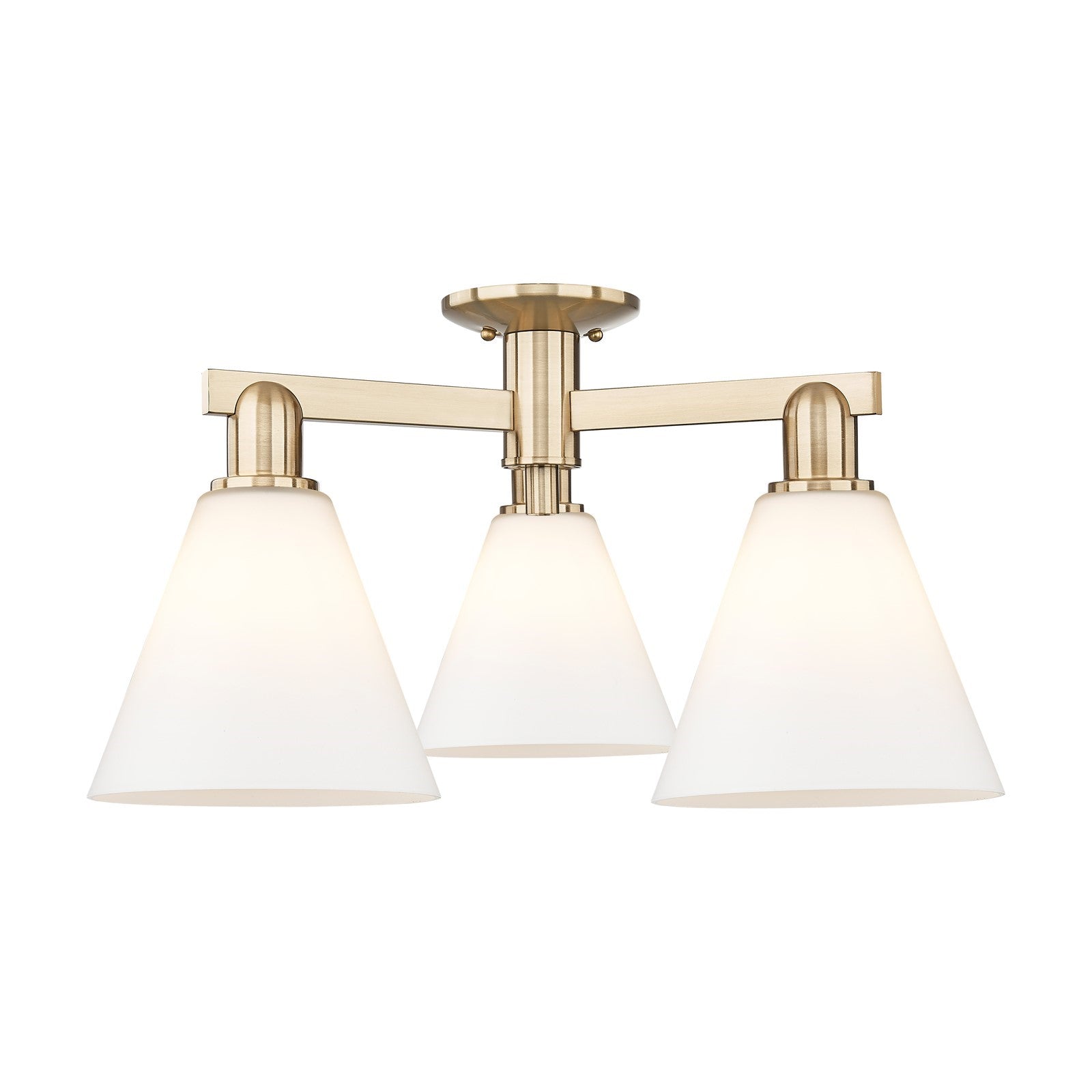 Innovations Berkshire Glass 26in 3-Light Semi-Flush Mount | Industrial Champagne Bronze Steel and Matte White Glass | Kitchen & | Model 716-3F-CB-GBC-81