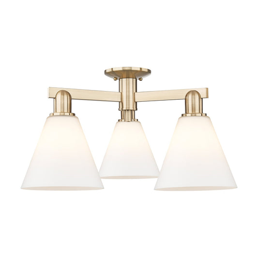Innovations Berkshire Glass 26in 3-Light Semi-Flush Mount | Industrial Champagne Bronze Steel and Matte White Glass | Kitchen & | Model 716-3F-CB-GBC-81