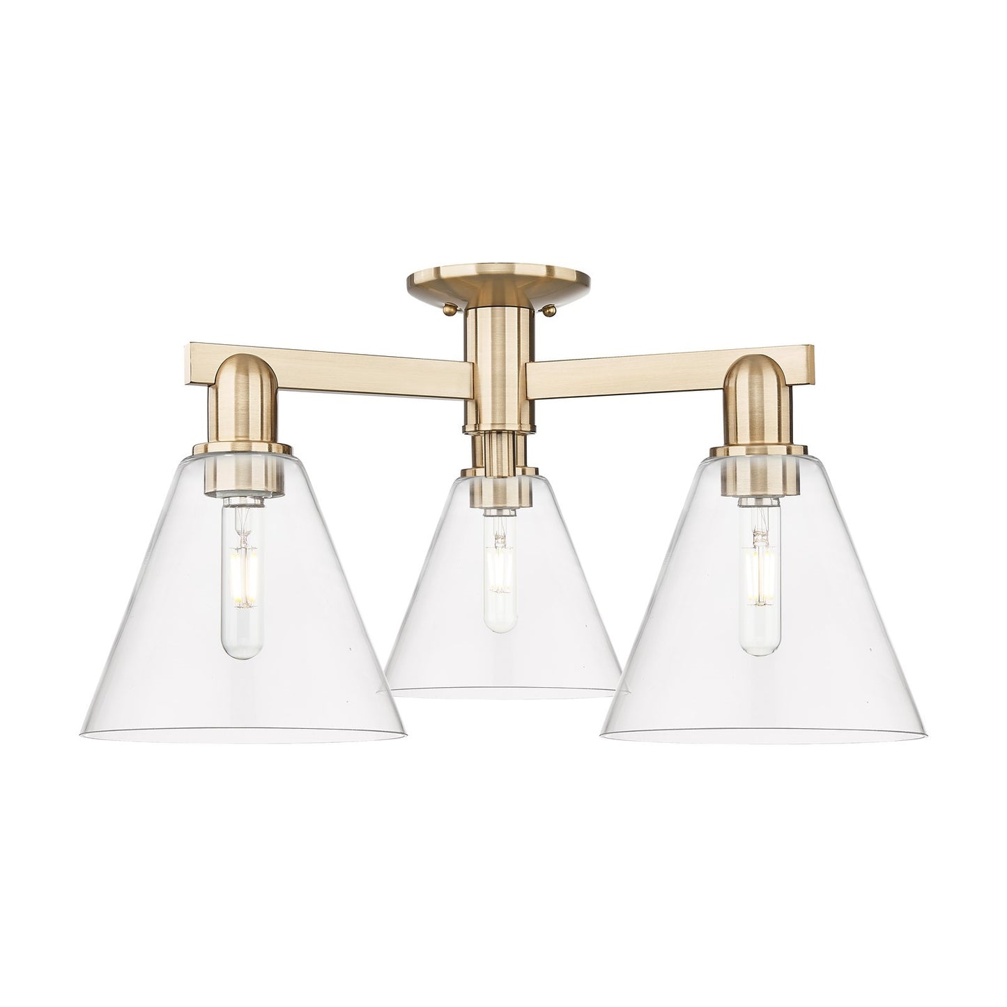 Innovations Berkshire Glass 26in 3-Light Semi-Flush Mount | Industrial Champagne Bronze Steel and Clear Glass | Damp-Rated | Model 716-3F-CB-GBC-82