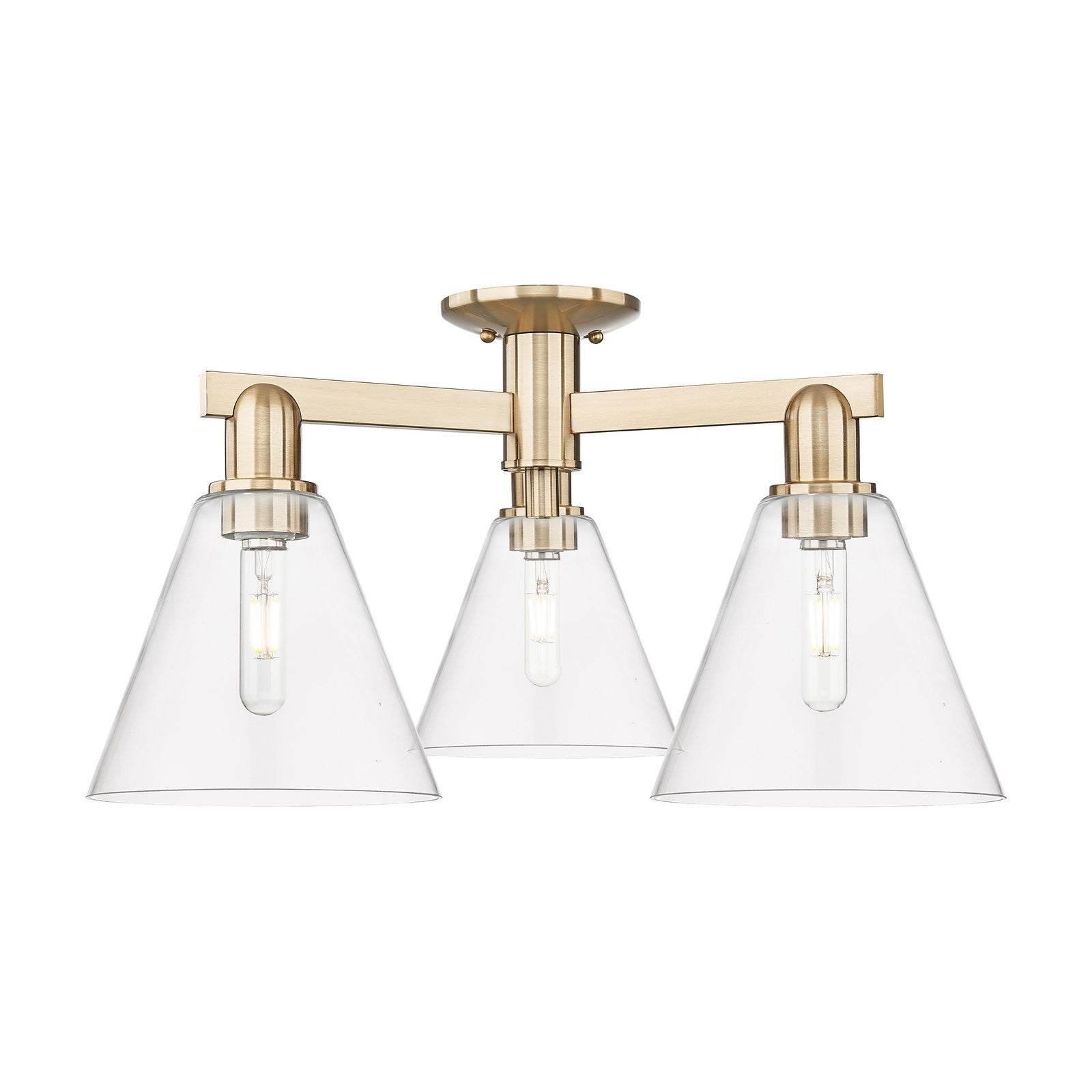 Innovations Berkshire Glass 26in 3-Light Semi-Flush Mount | Industrial Champagne Bronze Steel and Clear Glass | Damp-Rated | Model 716-3F-CB-GBC-82