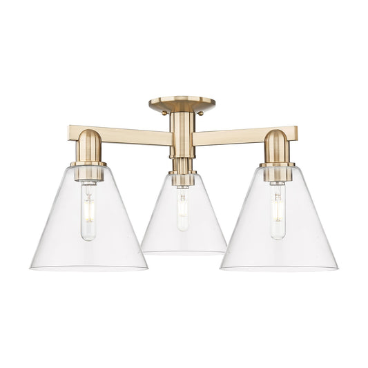 Innovations Berkshire Glass 26in 3-Light Semi-Flush Mount | Industrial Champagne Bronze Steel and Clear Glass | Damp-Rated | Model 716-3F-CB-GBC-82