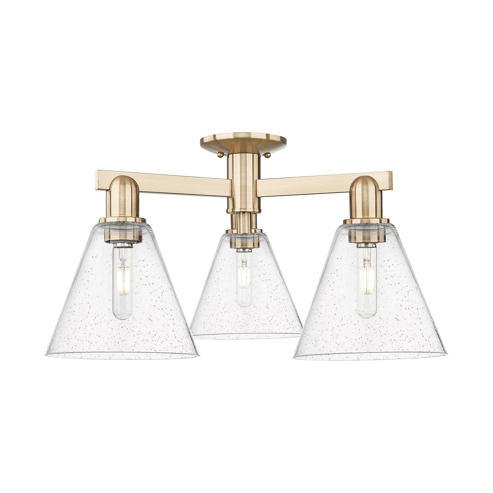 Innovations Berkshire Glass 26in 3-Light Semi-Flush Mount | Industrial Champagne Bronze Steel and Seedy Glass | Entryway & | Model 716-3F-CB-GBC-84