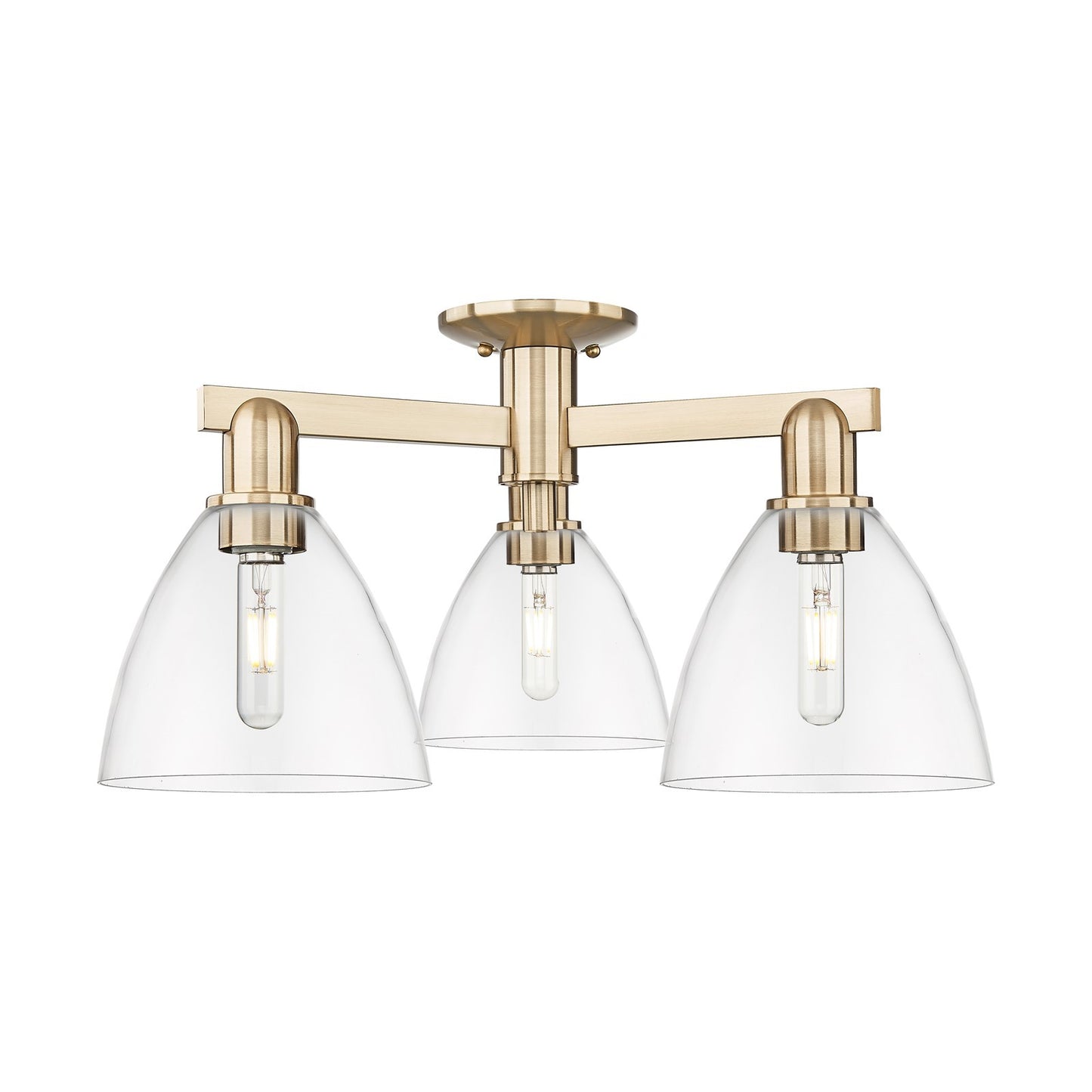Innovations Bristol 25in 3-Light Semi-Flush Mount | Industrial Champagne Bronze Steel and Clear Glass | Entryway & Hallway | 25 | Model 716-3F-CB-GBD-752