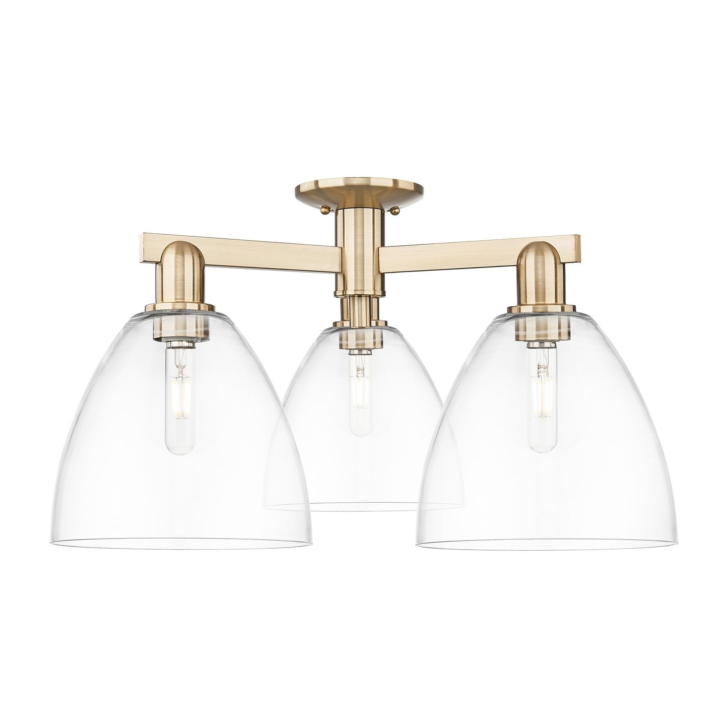 Innovations Bristol 27in 3-Light Semi-Flush Mount | Industrial Champagne Bronze Steel and Clear Glass | Damp-Rated Entryway & | Model 716-3F-CB-GBD-92