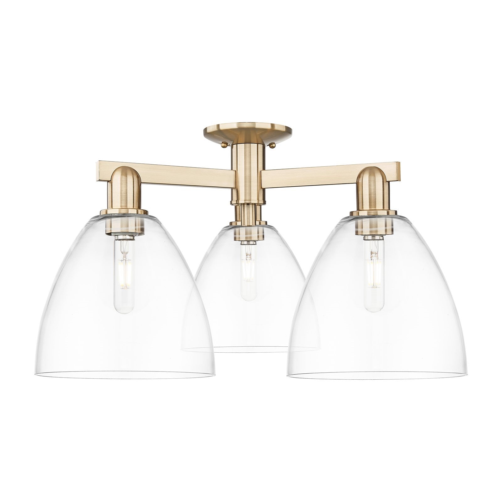 Innovations Bristol 27in 3-Light Semi-Flush Mount | Industrial Champagne Bronze Steel and Clear Glass | Damp-Rated Entryway & | Model 716-3F-CB-GBD-92