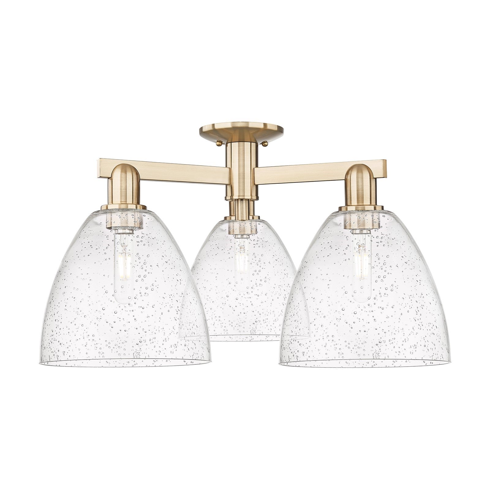 Innovations Bristol 27in 3-Light Semi-Flush Mount | Industrial Champagne Bronze Steel and Seedy Glass | Living Room & Hallway | Model 716-3F-CB-GBD-94