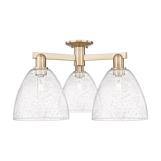 Innovations Bristol 27in 3-Light Semi-Flush Mount | Industrial Champagne Bronze Steel and Seedy Glass | Living Room & Hallway | Model 716-3F-CB-GBD-94