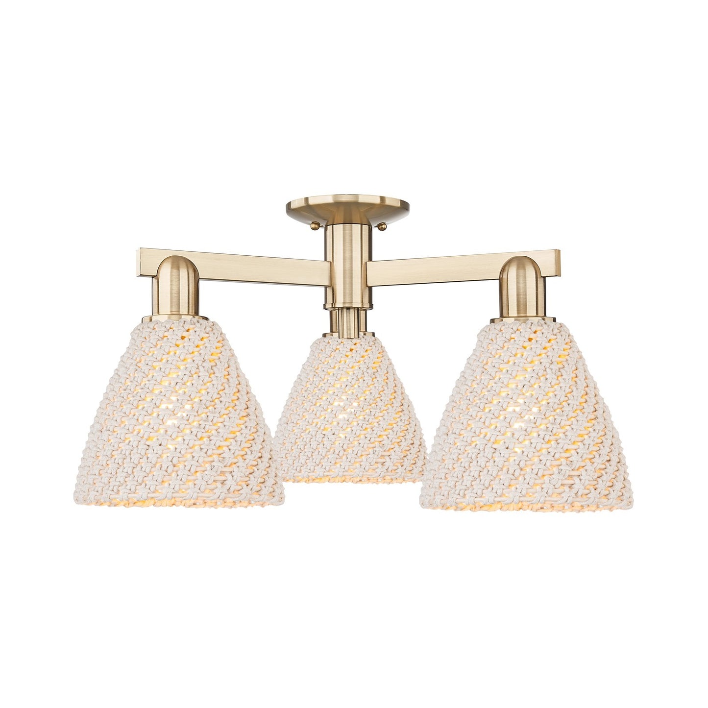 Innovations Bristol Natural 25in 3-Light Semi-Flush Mount | Farmhouse Champagne Bronze Steel and Natural Fiber | Entryway & | Model 716-3F-CB-NBD-75-NAT