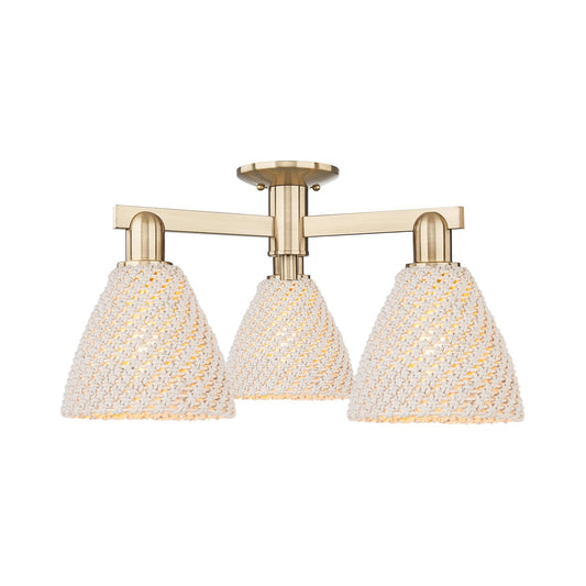 Innovations Bristol Natural 25in 3-Light Semi-Flush Mount | Farmhouse Champagne Bronze Steel and Natural Fiber | Entryway & | Model 716-3F-CB-NBD-75-NAT