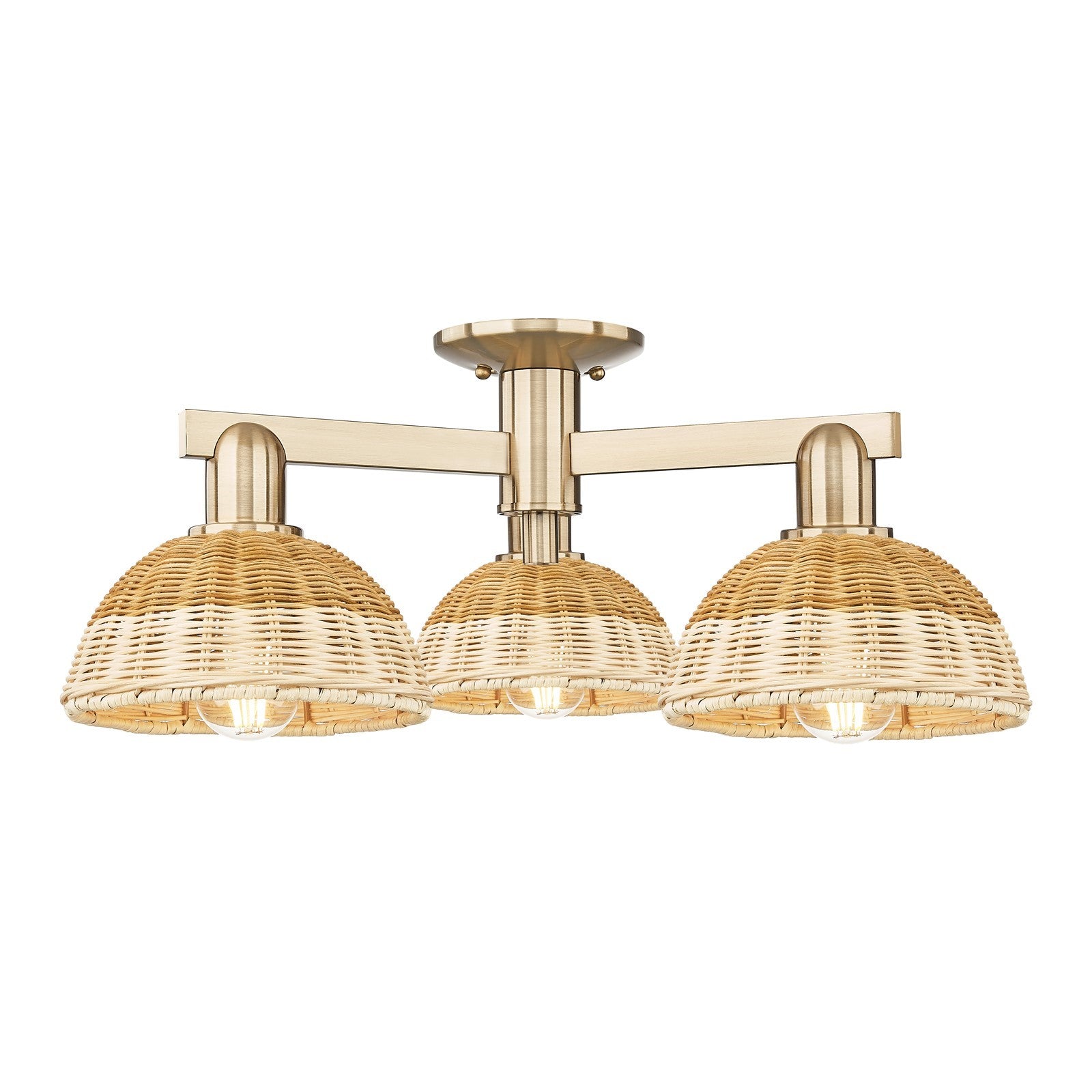 Innovations Natural Ballston Dome 25in 3-Light Semi-Flush Mount | Farmhouse Champagne Bronze Steel and Natural Fiber | Model 716-3F-CB-NBD2-75-NAT