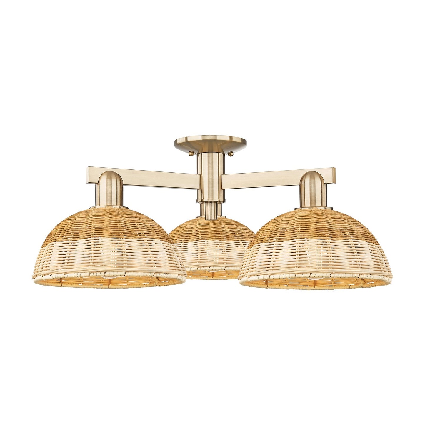 Innovations Bristol Natural II 27in 3-Light Semi-Flush Mount | Industrial Champagne Bronze Steel and Cast Brass with Natural | Model 716-3F-CB-NBD2-9-NAT