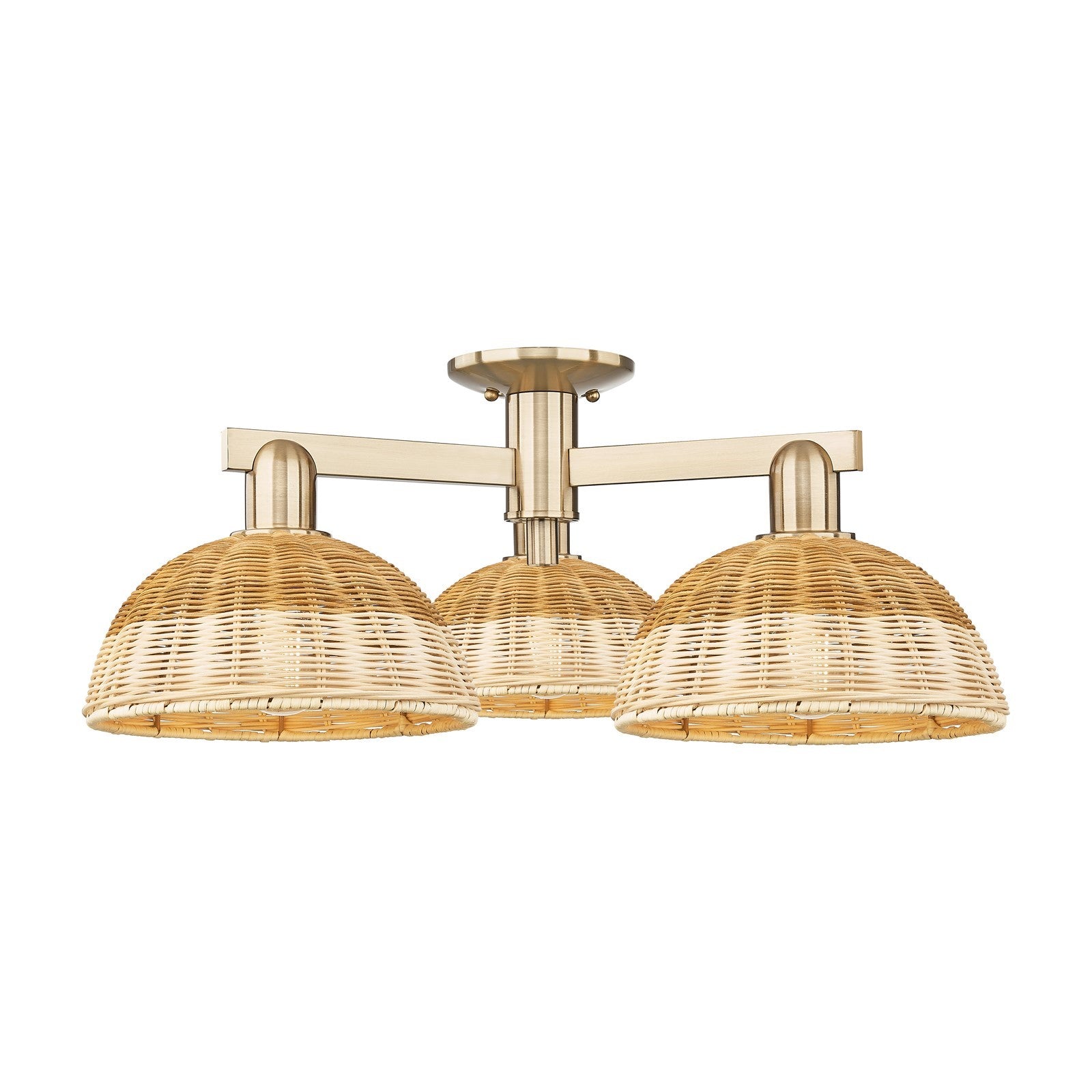 Innovations Bristol Natural II 27in 3-Light Semi-Flush Mount | Industrial Champagne Bronze Steel and Cast Brass with Natural | Model 716-3F-CB-NBD2-9-NAT