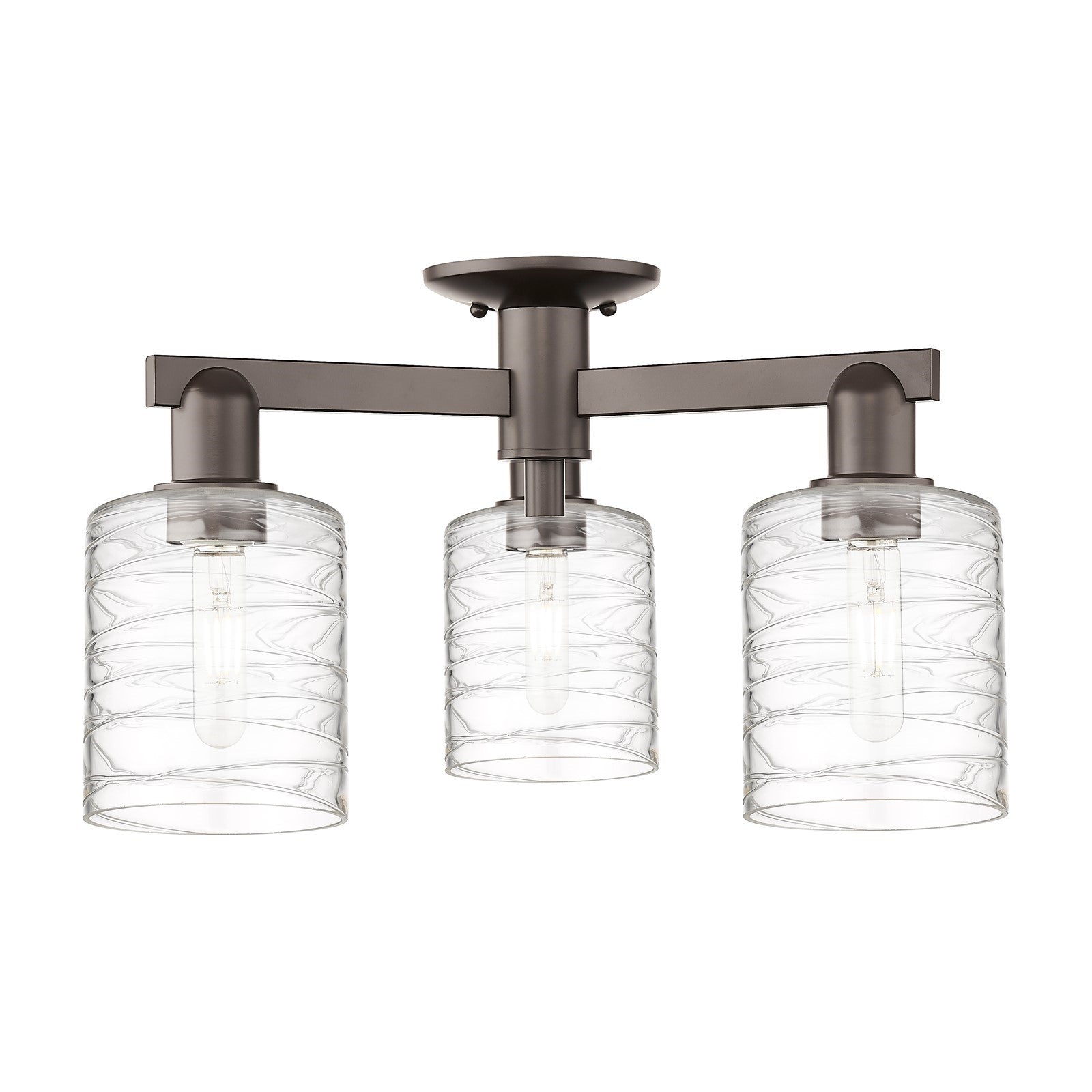 Innovations Cobbleskill 23in 3-Light Semi-Flush Mount | Industrial Oil Rubbed Bronze Steel and Clear Deco Swirl Glass | Entryway & | Model 716-3F-OB-G1113